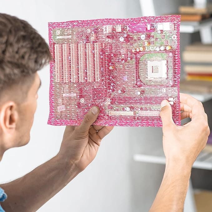 Combina la protección contra estática con la absorción de impactos gracias a nuestras bolsas ESD burbuja, ideales para proteger componentes frágiles durante el envío.