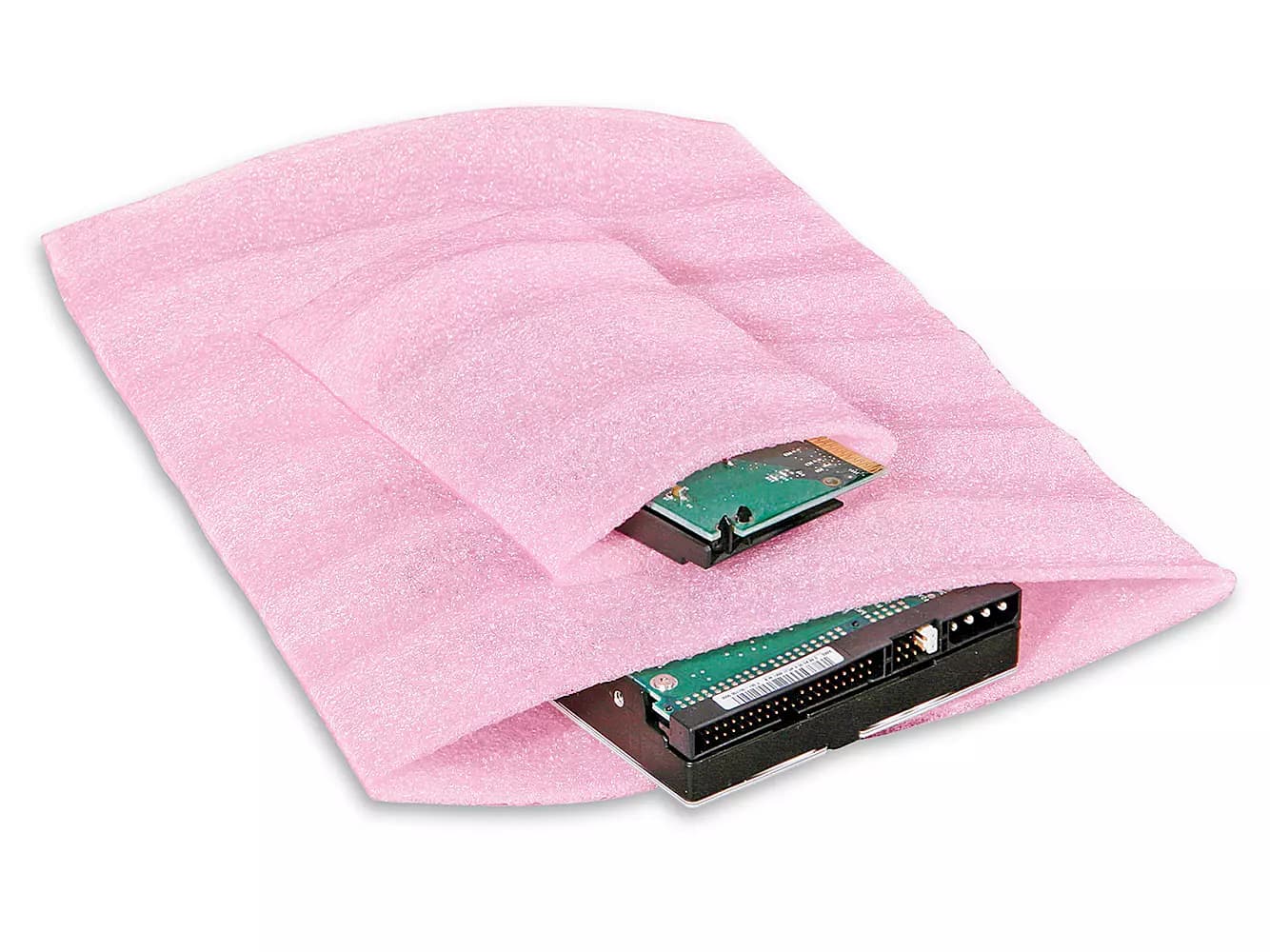 Bolsas ESD de FOAM rosas encimadas protegiendo componentes electrónicos